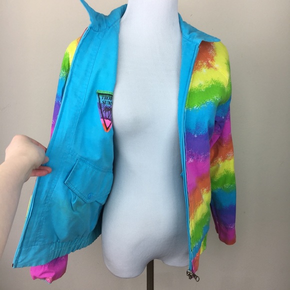 Vintage 90s rainbow blue reversible jacket zip up - Picture 13 of 16